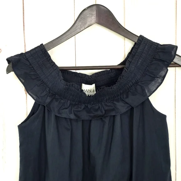 MISA Los Angeles Gia Off The Shoulder Tassel Mini Dress Navy Blue - Picture 4 of 14